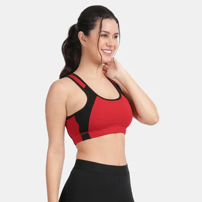 Maroon black cotton sports bra with smooth fit and full coverage support