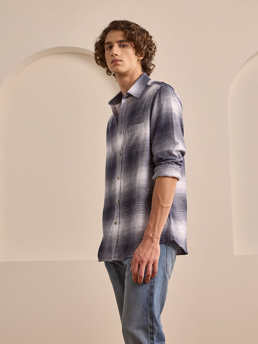 Black Regular Fit Checked Casual Cotton Shirt for Men (LIORA)