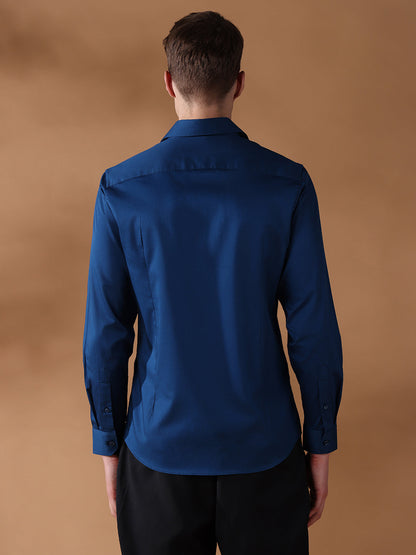 Navy Slim Fit Solid Formal Shirt for Men (BENIC)