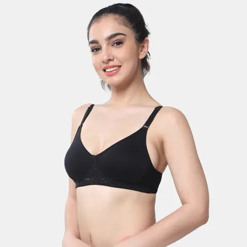 Black t shirt lace bra Envie non wired non padded full coverage seamless lace bra invisible under clothes daily wear