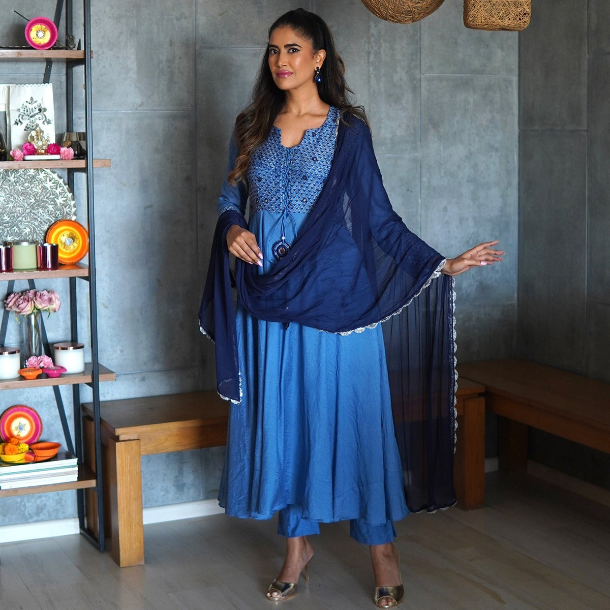 Blue A-Line Mirror Work Suit