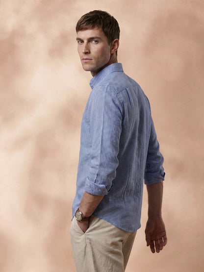 Regular Fit Linen Blue Casual Shirt for Men (LINAP)