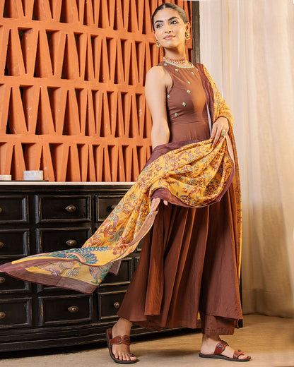 Brown & Mustard Kalamkari Suit