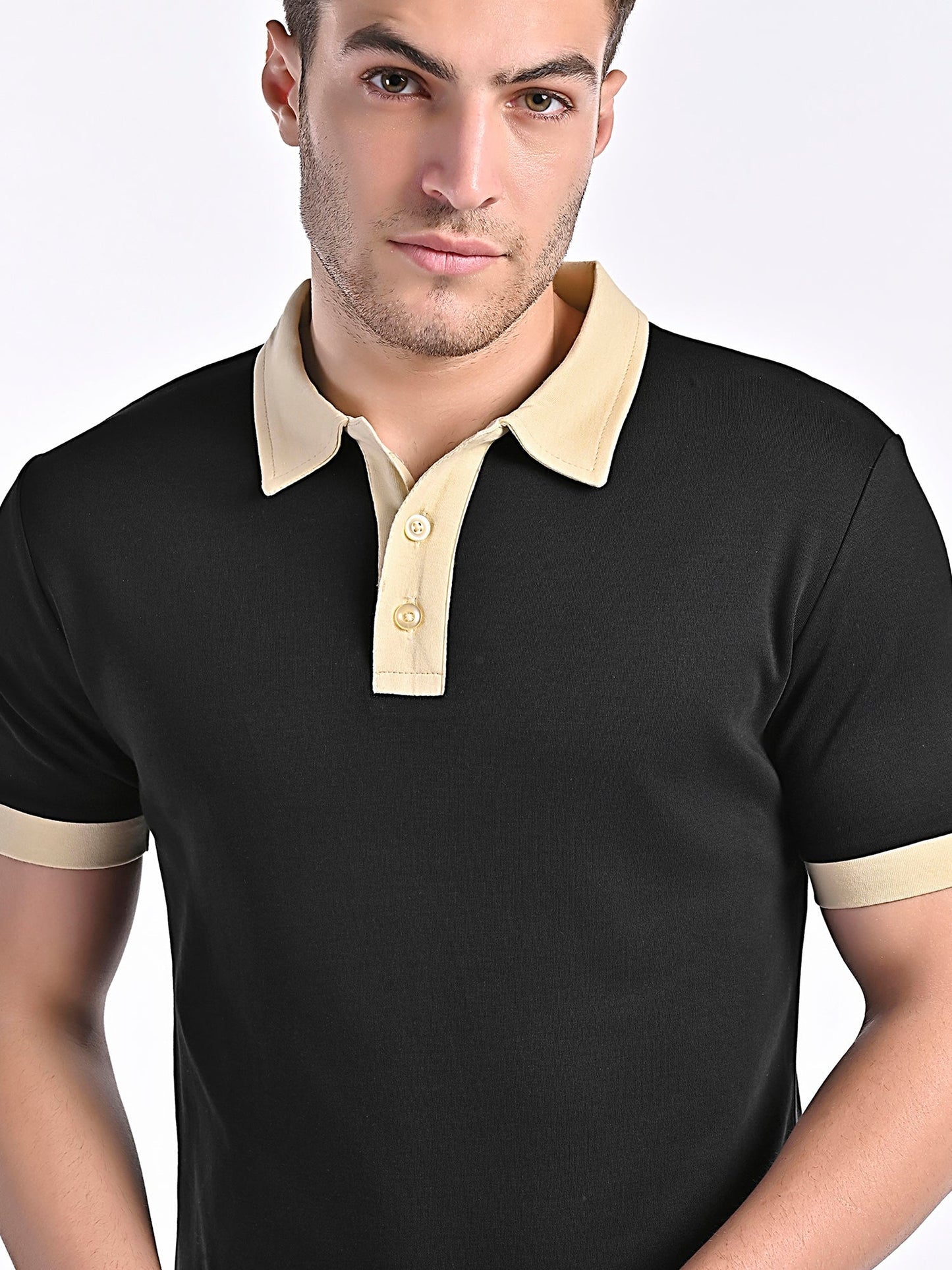 Men's Smooth-Touch Contrast Gloss Black Polo