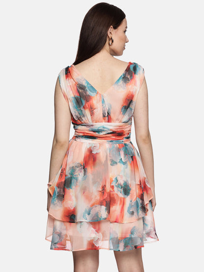 IS.U Floral Peach Tiered Dress