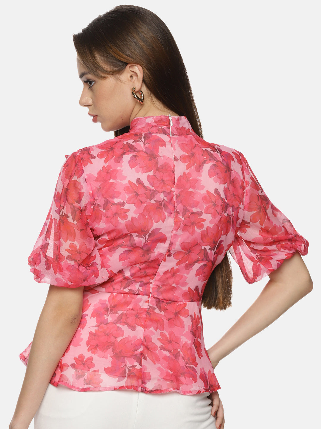 Buy High Neck Peplum Top For Women In Pink