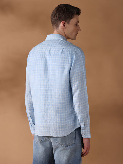Blue Regular Fit Checked Casual Shirt for Men (DORAL)