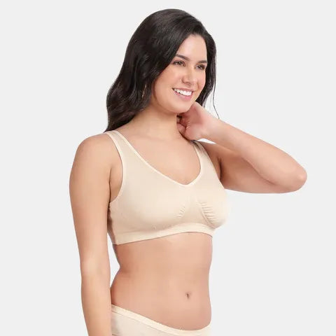 Envie sleeping bra non padded non wired full coverage NVB1022 beige soft breathable cotton night bra for women