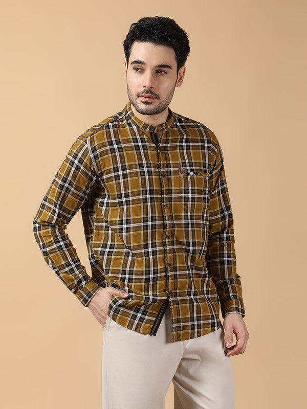 Kuons Avenue Men's Black & Khaki Cotton Checks Casual Shirt