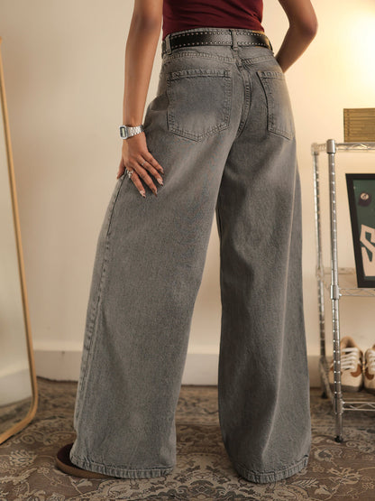 Comet Grey Washed Wide Leg Jeans