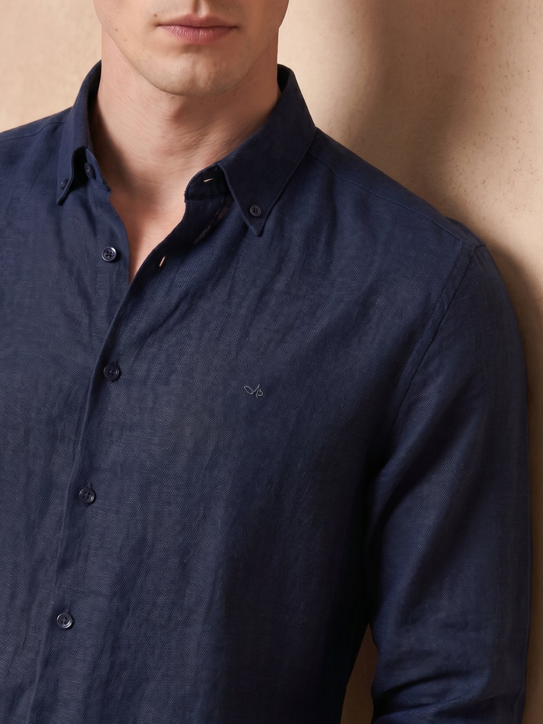 Regular Fit Navy Blue Linen Solid Casual Shirt for Men (LIBRA)
