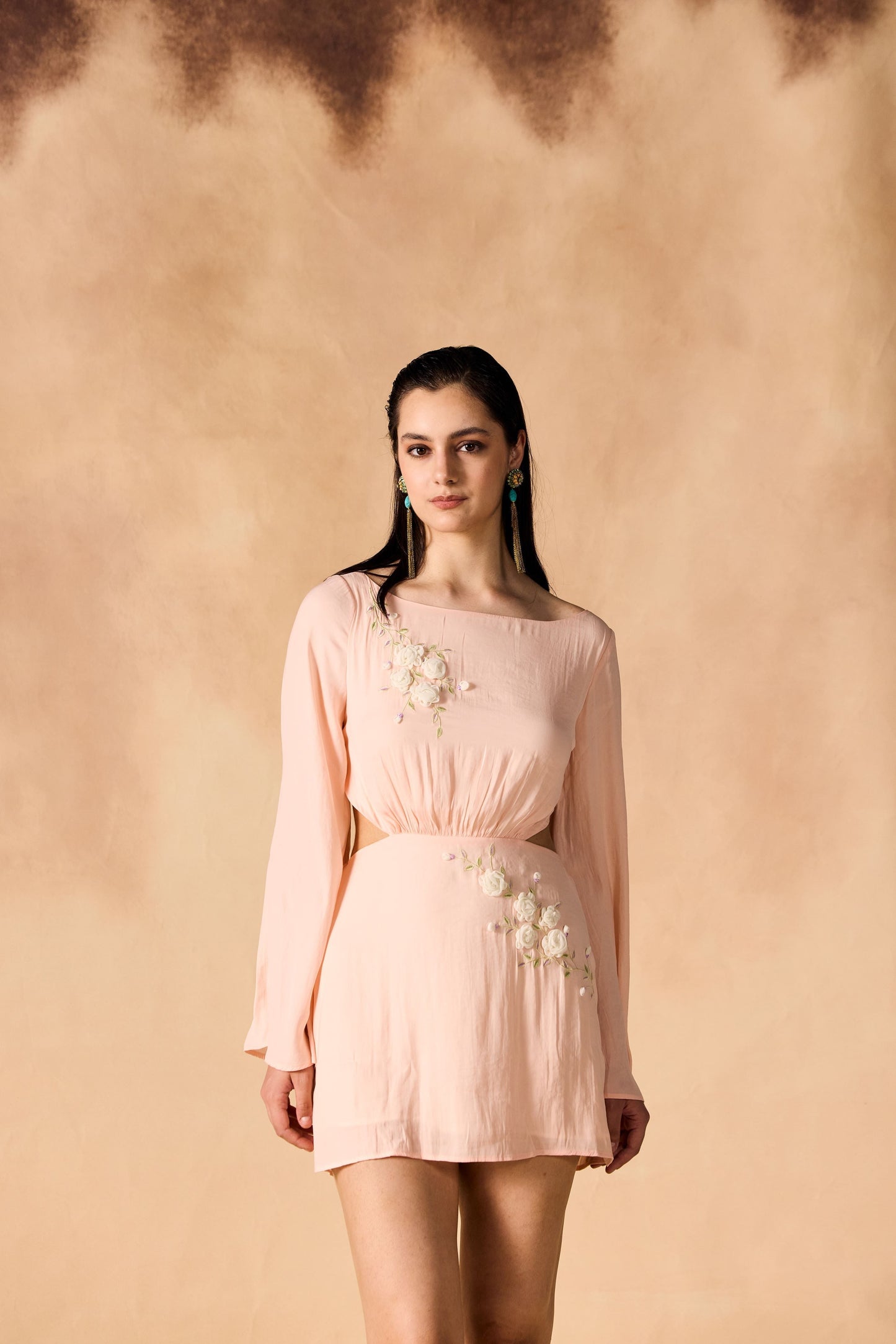 Floral Vine 3D Embroidered Short Dress