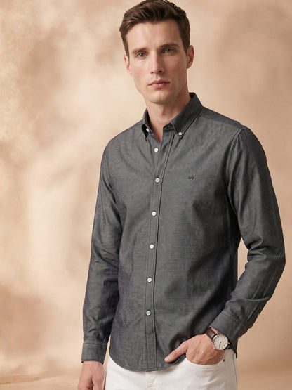 Regular Fit Grey Denim Solid Casual Shirt for Men (MARGI)