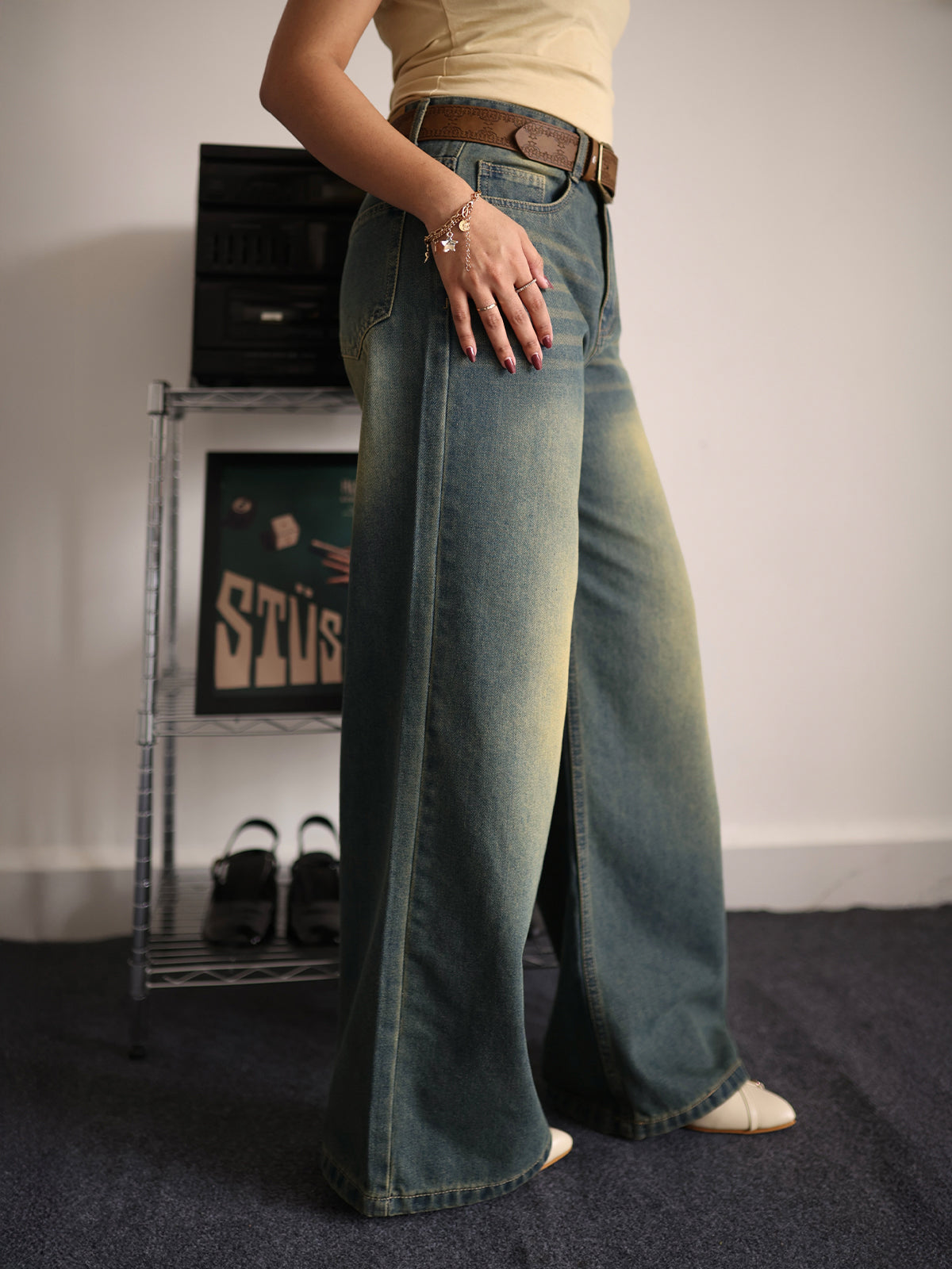 Vintage Drift Blue Tinted Wide Leg Jeans