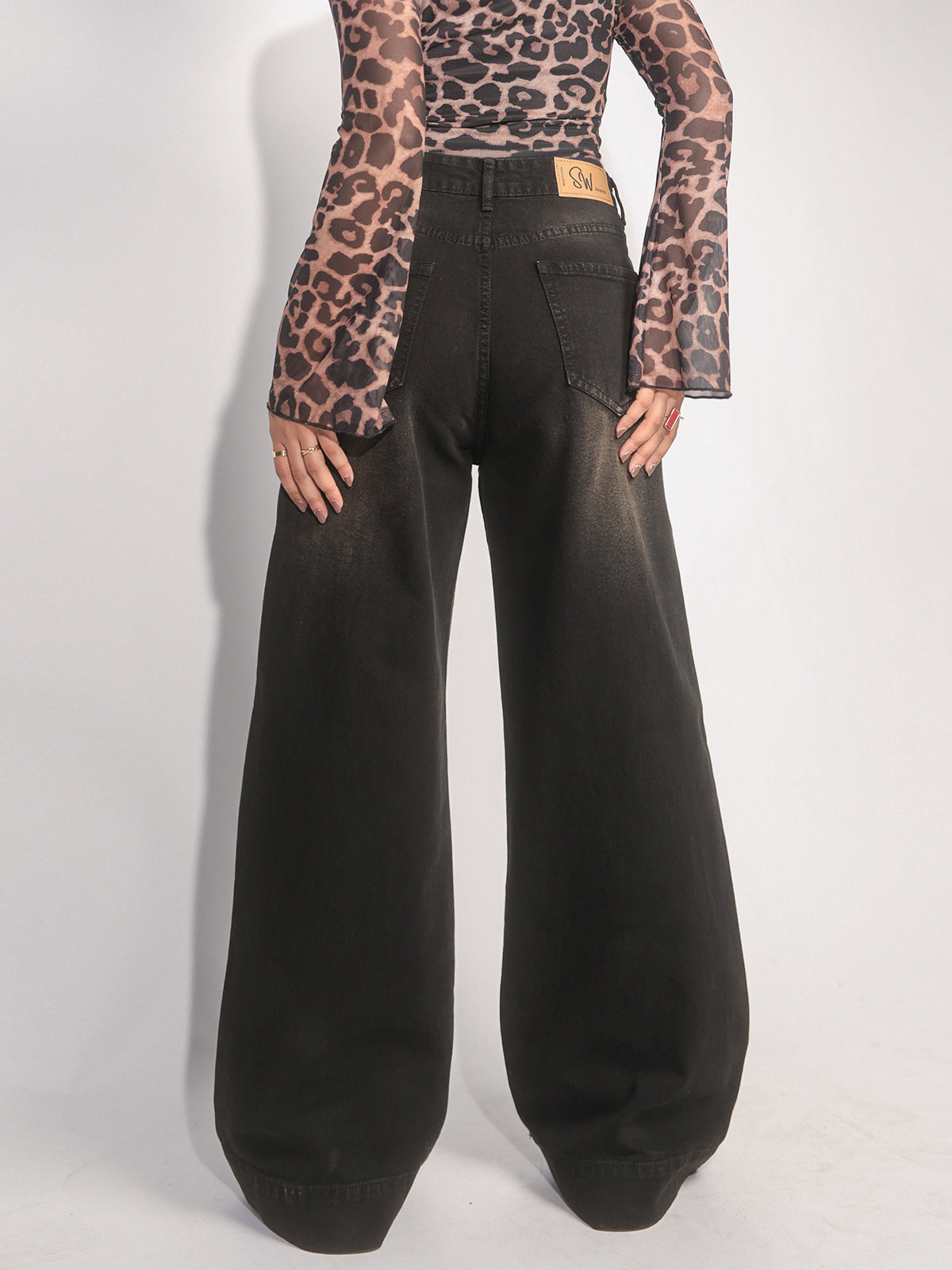 Starry Black Tinted Wide Leg Jeans