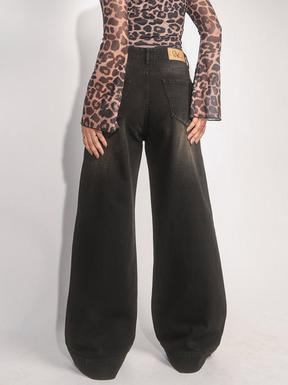 Starry Black Tinted Wide Leg Jeans