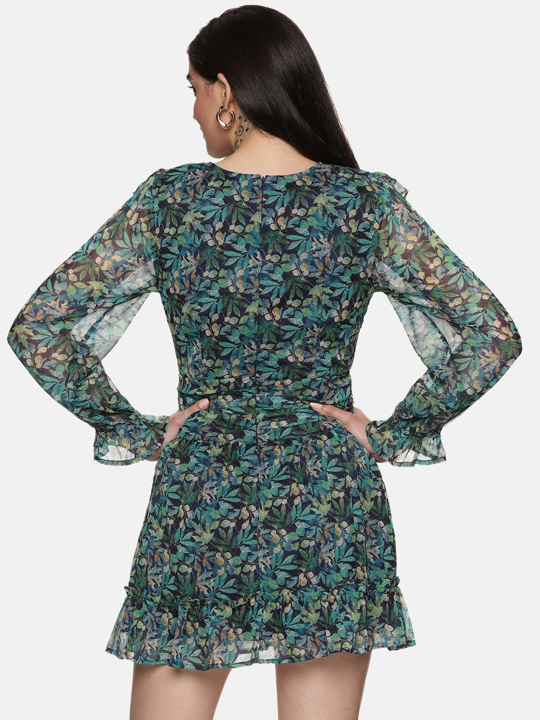 Buy Green Ruffle Mini Dress For Women