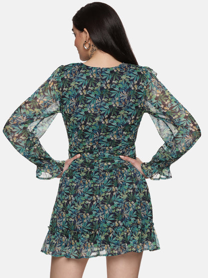 Buy Green Ruffle Mini Dress For Women