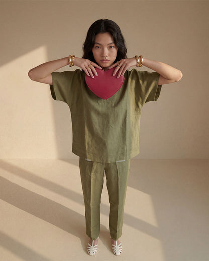 Basic green Linen Co-ord Set