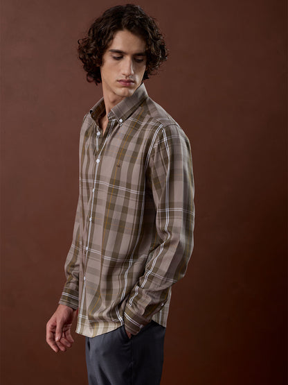 Brown Regular Fit Checked Casual Other Shirt for Men (LUJAN)