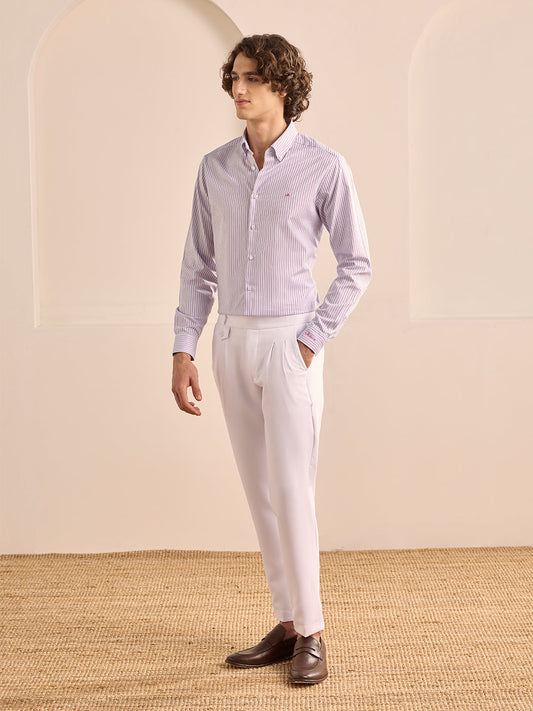 Pink Regular Fit Striped Formal Cotton Shirt for Men (LAYLA)