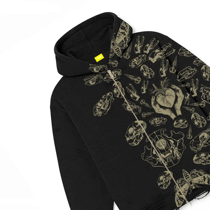 Fractured Pulse Printed Black Zipper Hoodie FLYAF