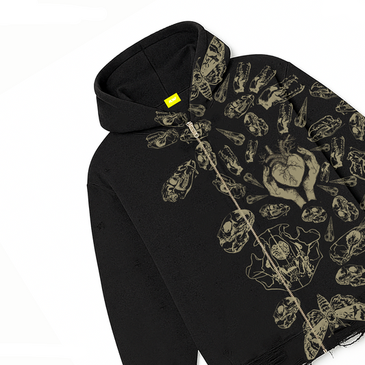 Fractured Pulse Printed Black Zipper Hoodie