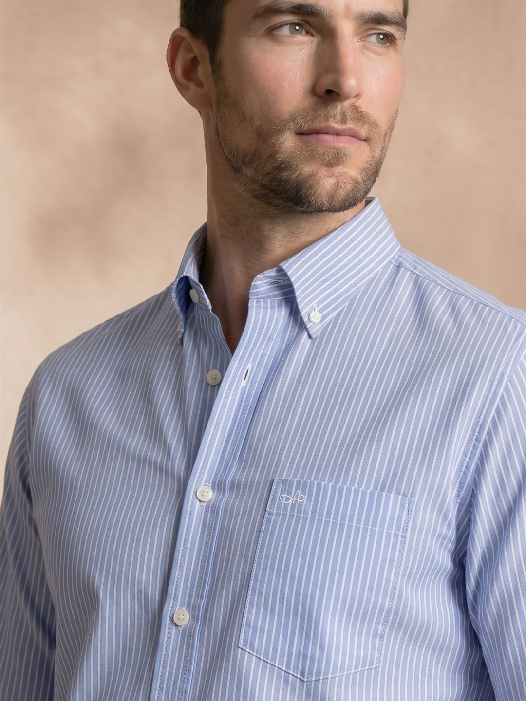 Regular Fit Blue Cotton Stripes Formal Shirt for Men(ODESA)