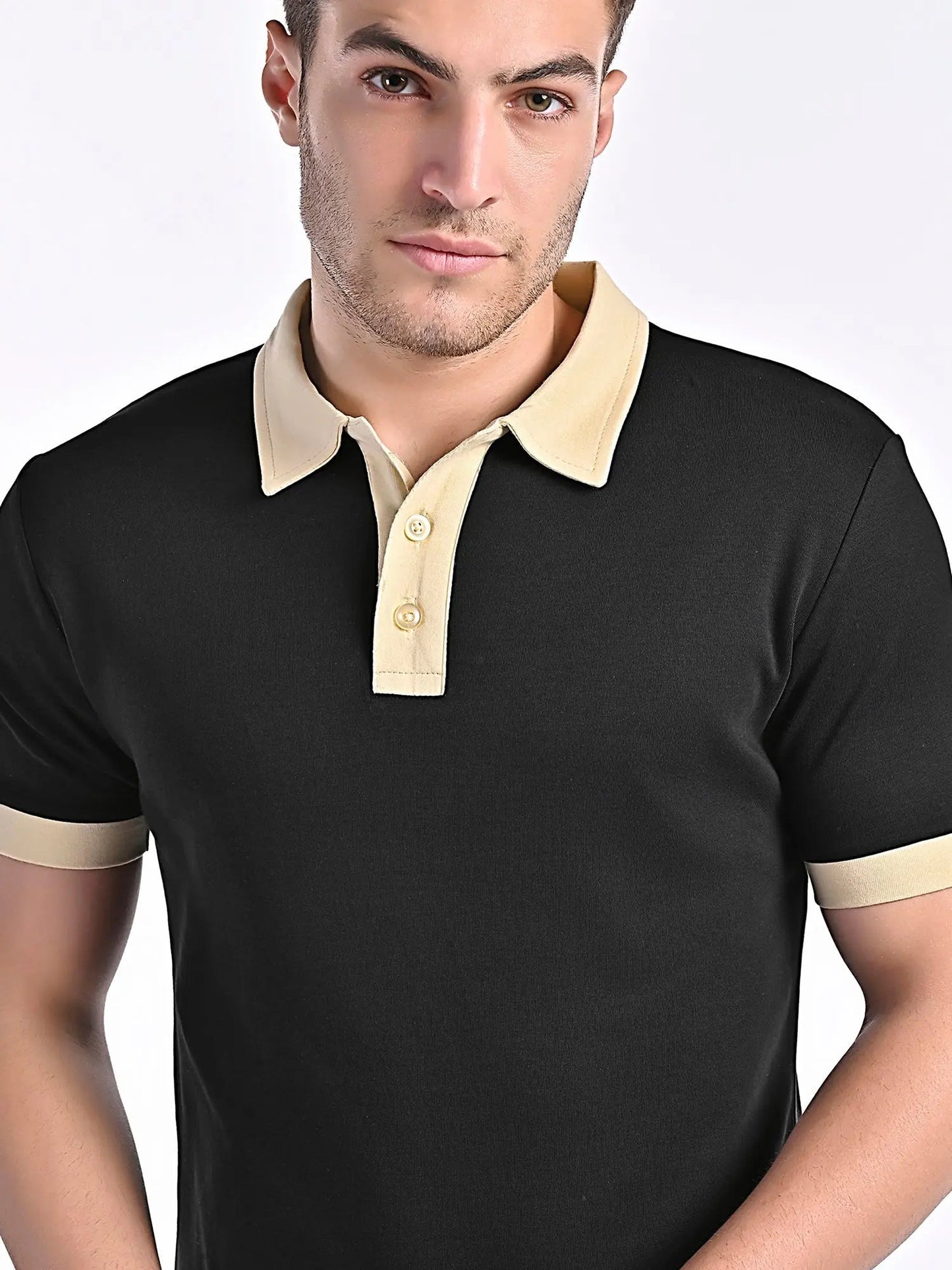 Men's Smooth-Touch Contrast Gloss Black Polo Vellure