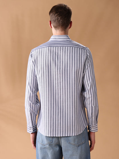 Blue Regular Fit Striped Casual Shirt for Men (COSMO)
