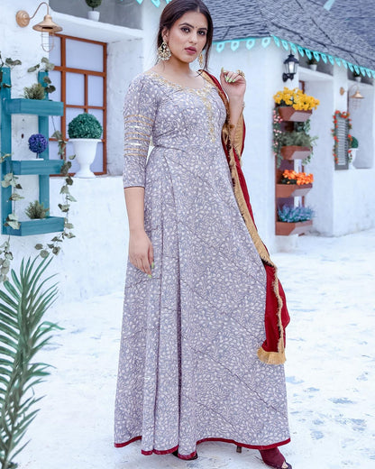 Grey Floor Length Suit Set