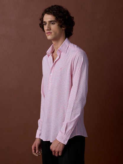 Pink Regular Fit Striped Casual Knit Shirt for Men (LAKO)