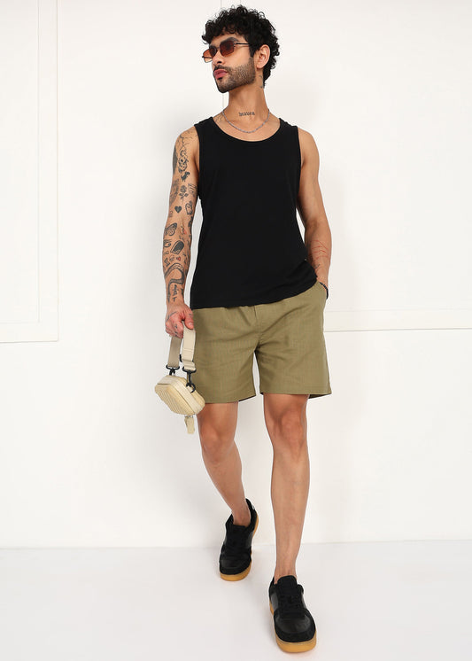 Fabmade Khaki  Ease Linen Shorts
