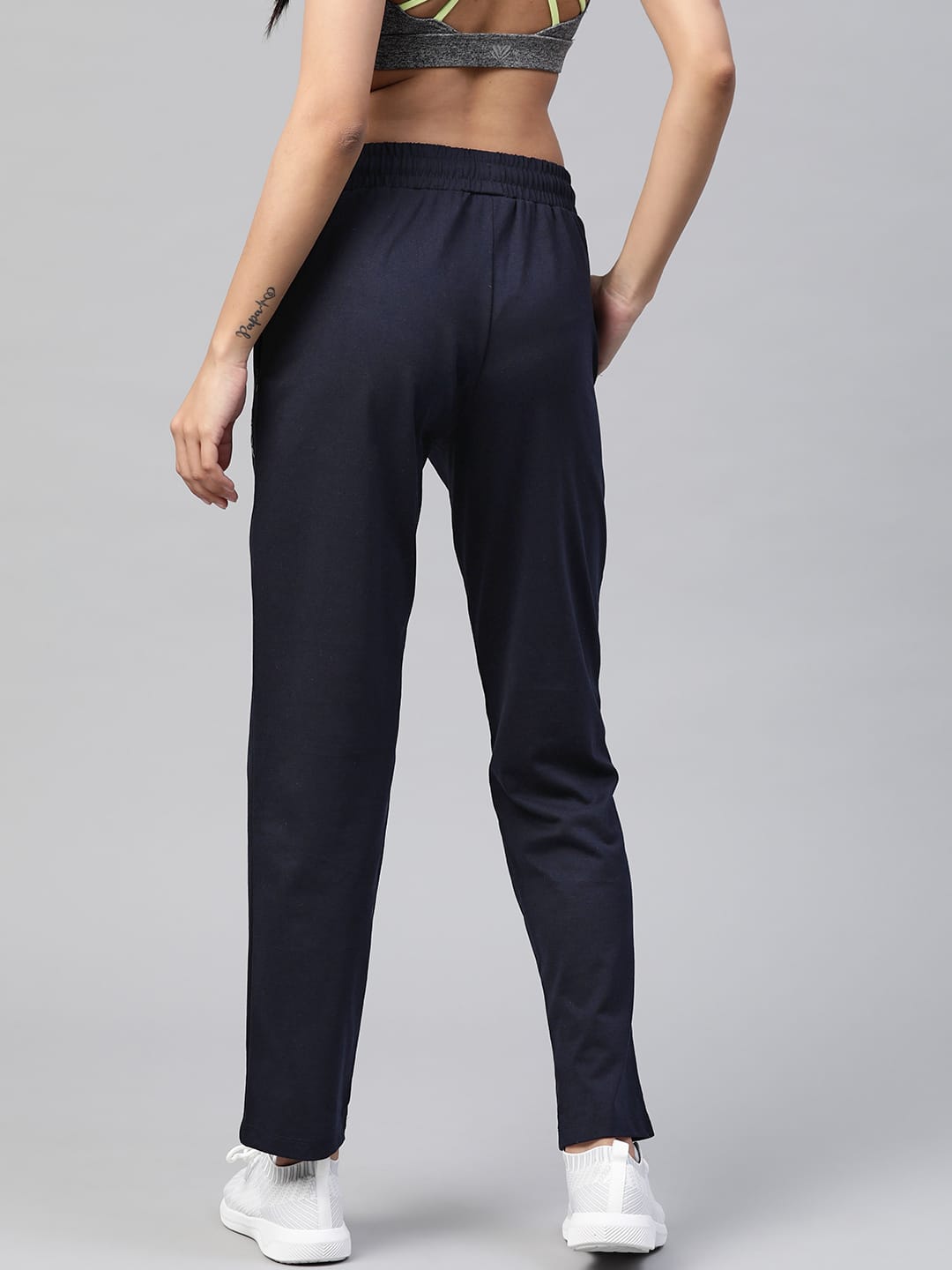 Alcis Women Navy Blue Slim Fit Solid Knitted Track Pants