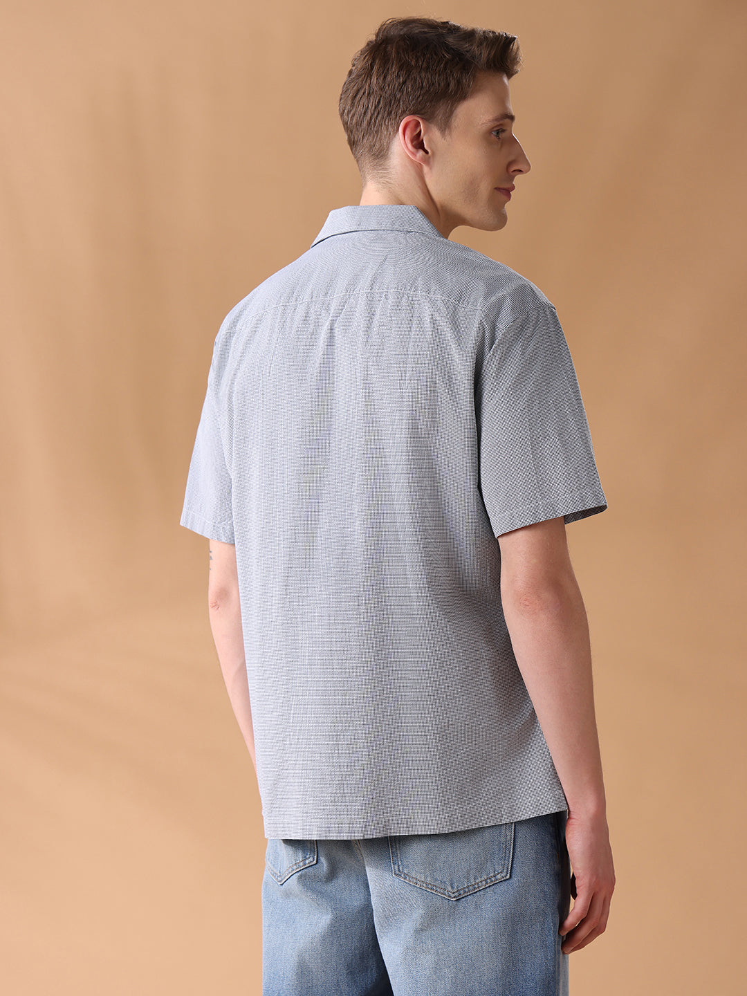 Grey Regular Fit Checked Casual Shirt for Men (LEONO)