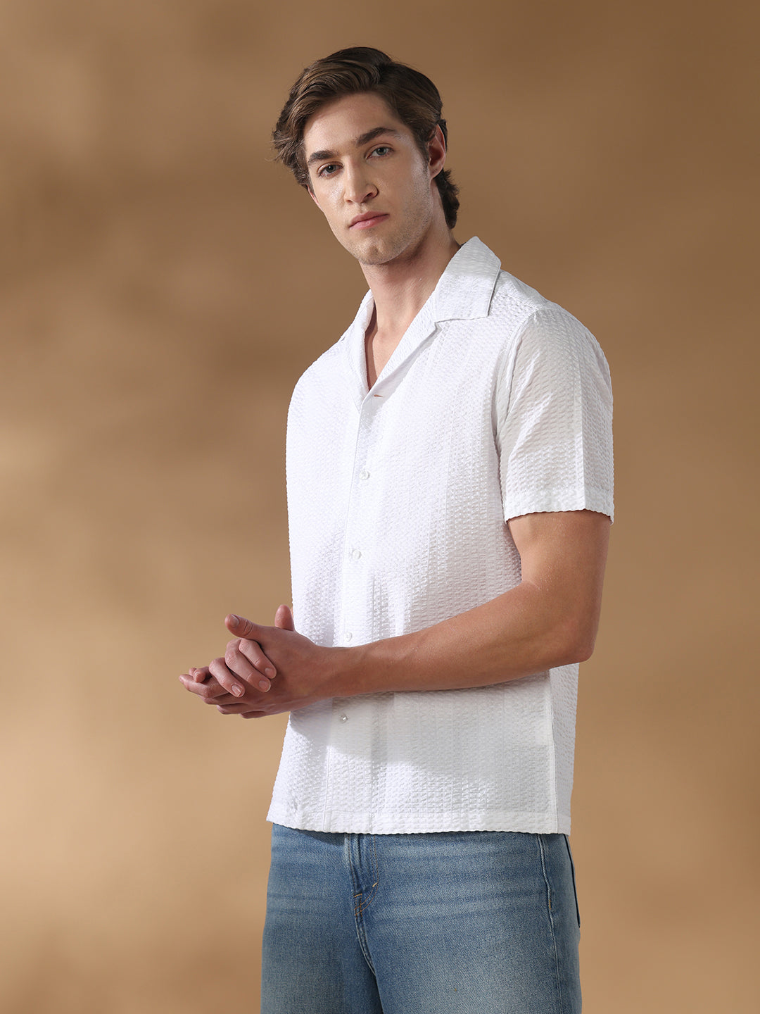 White Regular Fit Casual Cotton Shirt for men (AMENO)