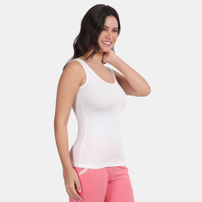 Envie NVC3006 White U-Neck Cotton Tank Top Pack of 2 Layering Slip