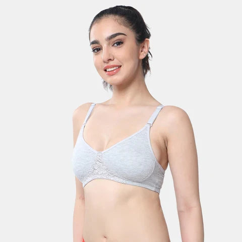 Seamless grey melange lace bra Envie full coverage non wired non padded lightweight comfortable bra for women