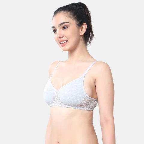 Seamless grey melange lace bra Envie 3/4th coverage non wired non padded lightweight comfortable bra for women