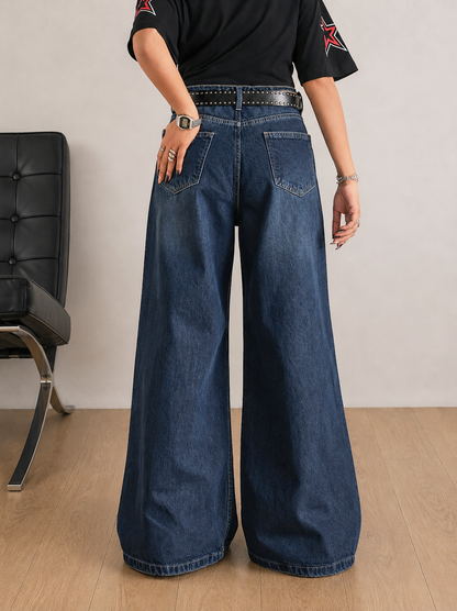 Deep Ocean Blue Washed Ultra Wide Leg Jeansâ€¨â€¨