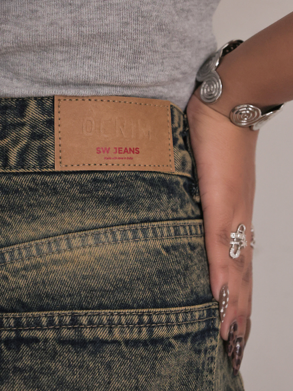 Mercury Blue Washed Panelled Wide Leg Jeans