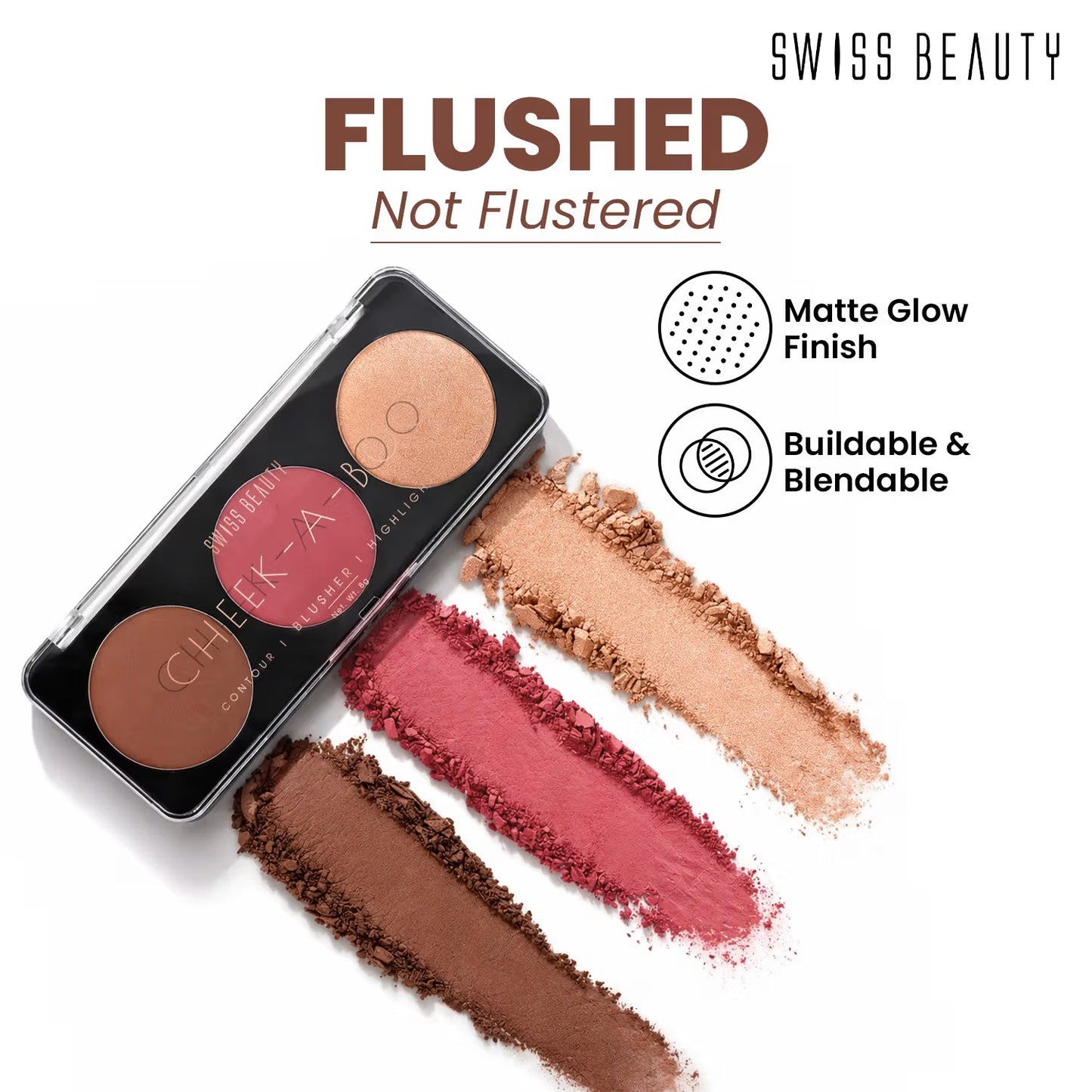 Swiss Beauty 3 In 1 Face Palette With Contour + Blusher And Highlighter - Shade 03