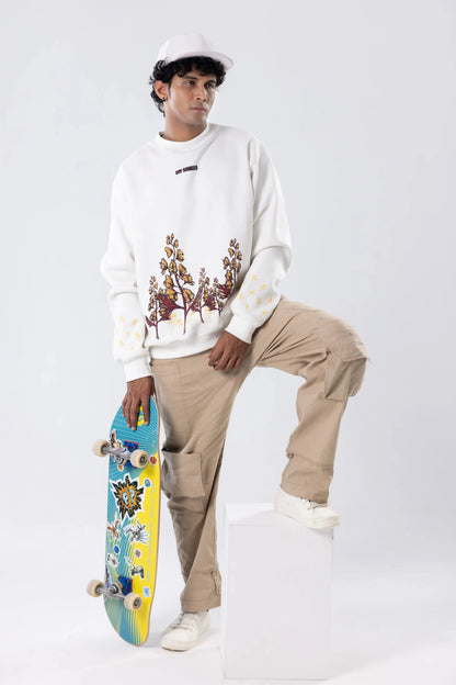 Frost Flower Printed White Sweatshirt Off Sinners