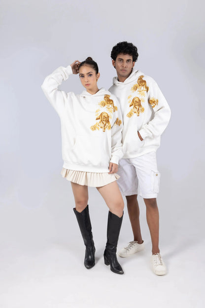 Lone Howl Printed White Hoodie Off Sinners