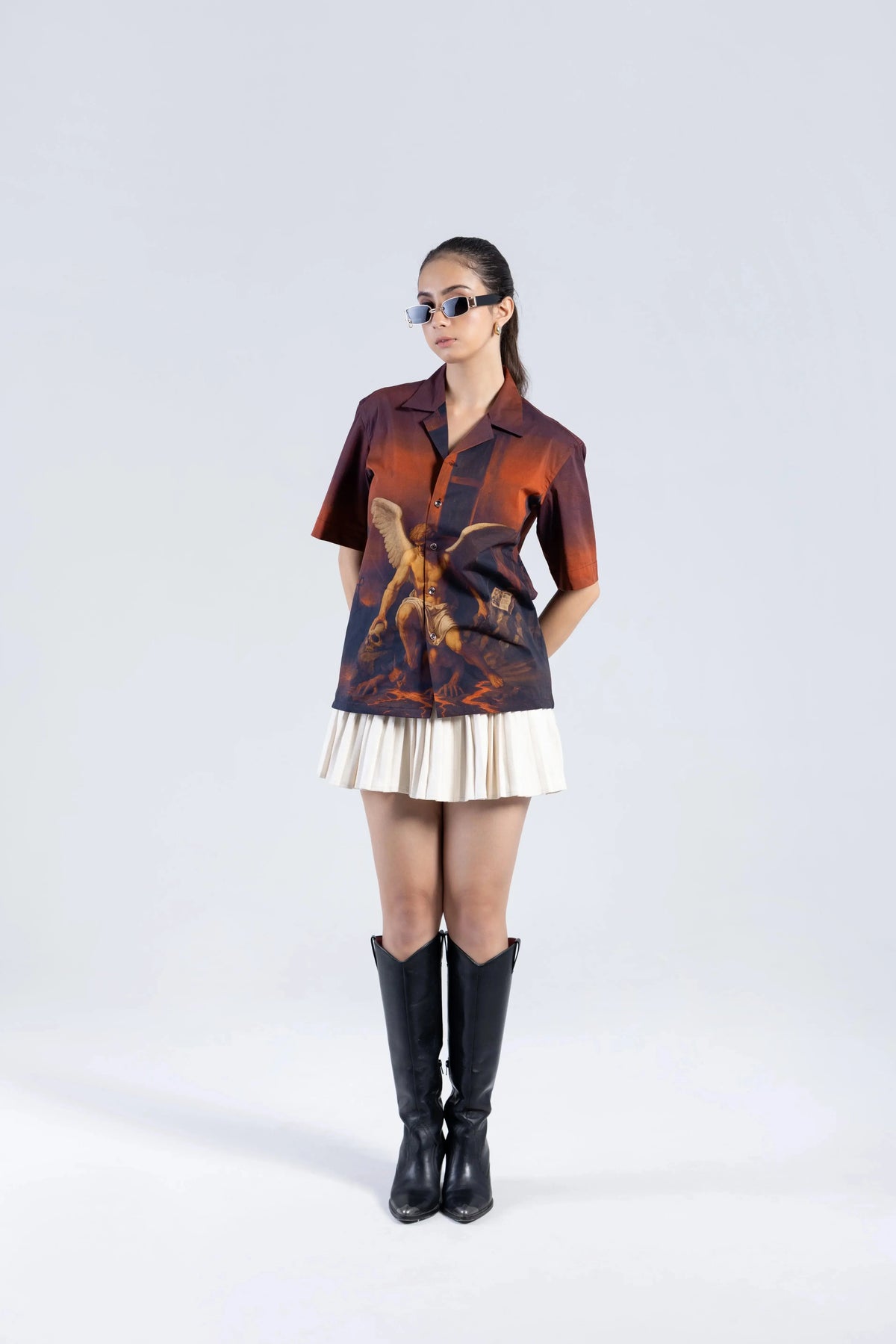 Heaven's Reckoning Oversized Printed Cuban Collar Shirt Off Sinners