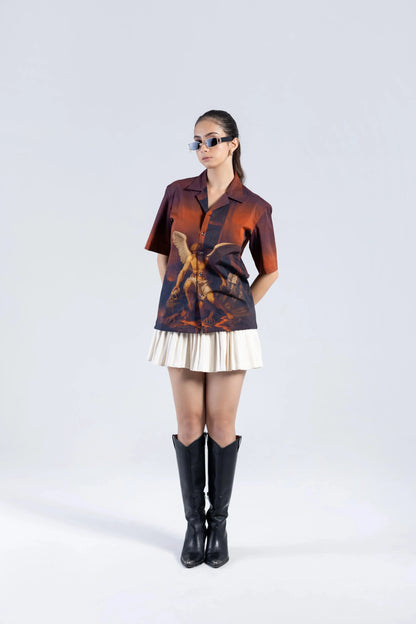 Heaven's Reckoning Oversized Printed Cuban Collar Shirt Off Sinners