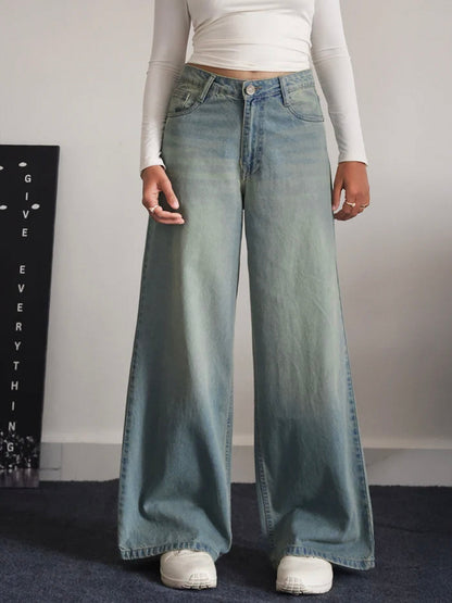 Arctic Blue Tinted Wide Leg Jeans