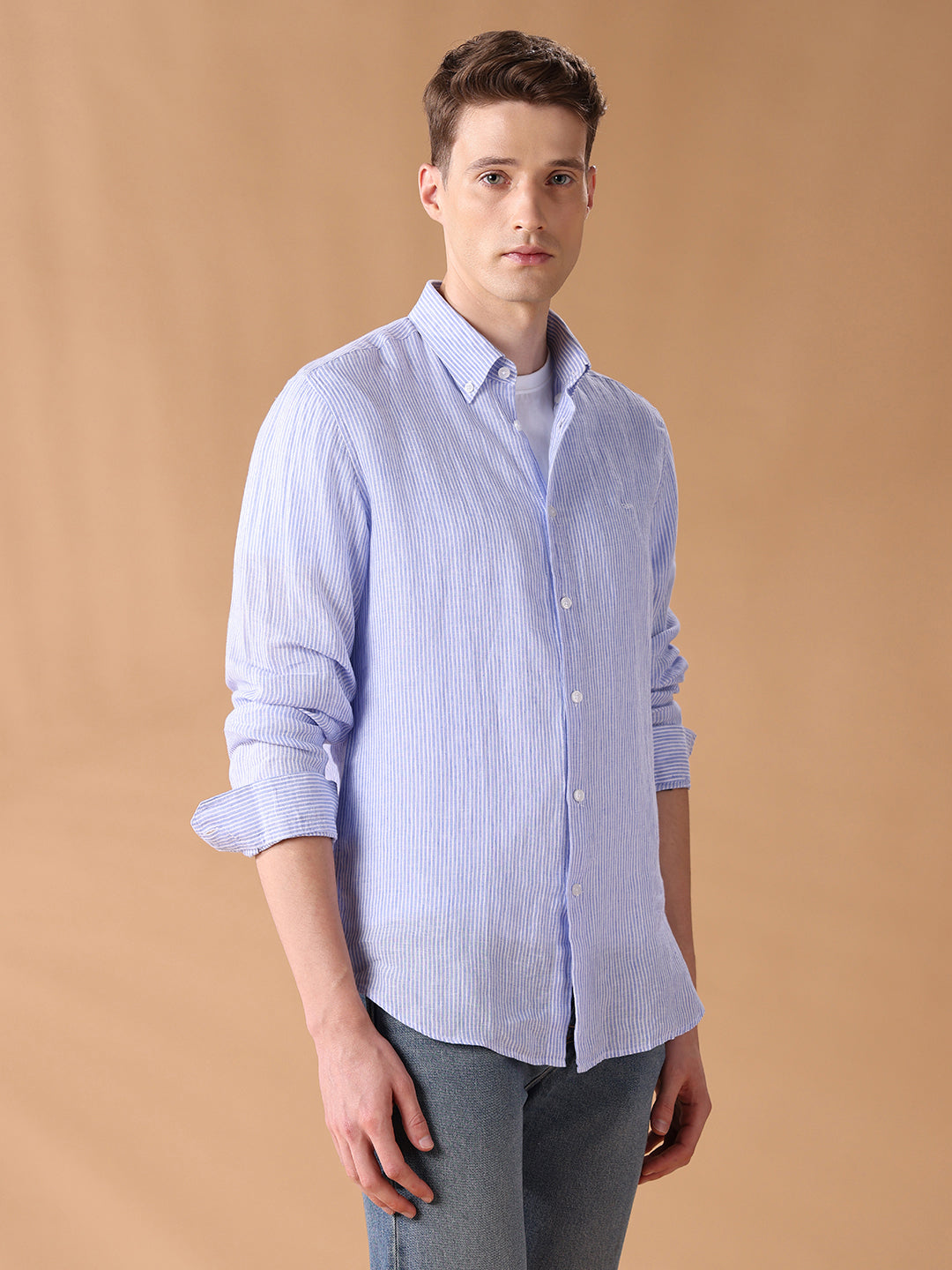 Blue Regular Fit Striped Casual Shirt for Men (LIBA)