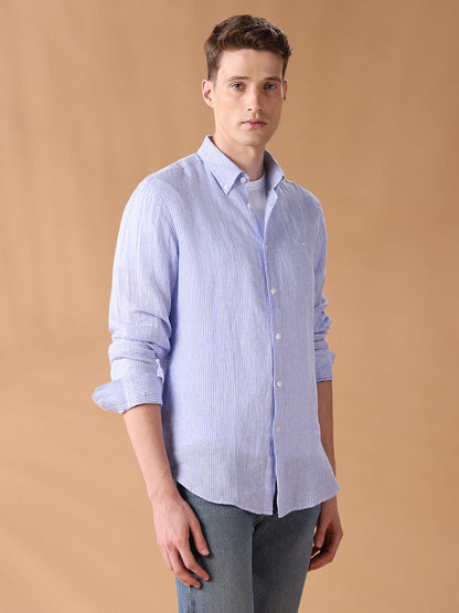 Blue Regular Fit Striped Casual Shirt for Men (LIBA)