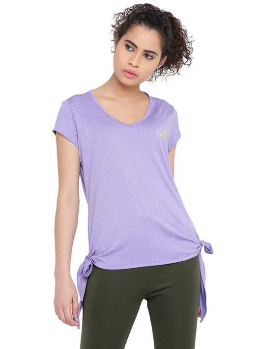 Alcis Women Lavender Solid V-Neck Slim Fit T-shirt 400WTP211-S